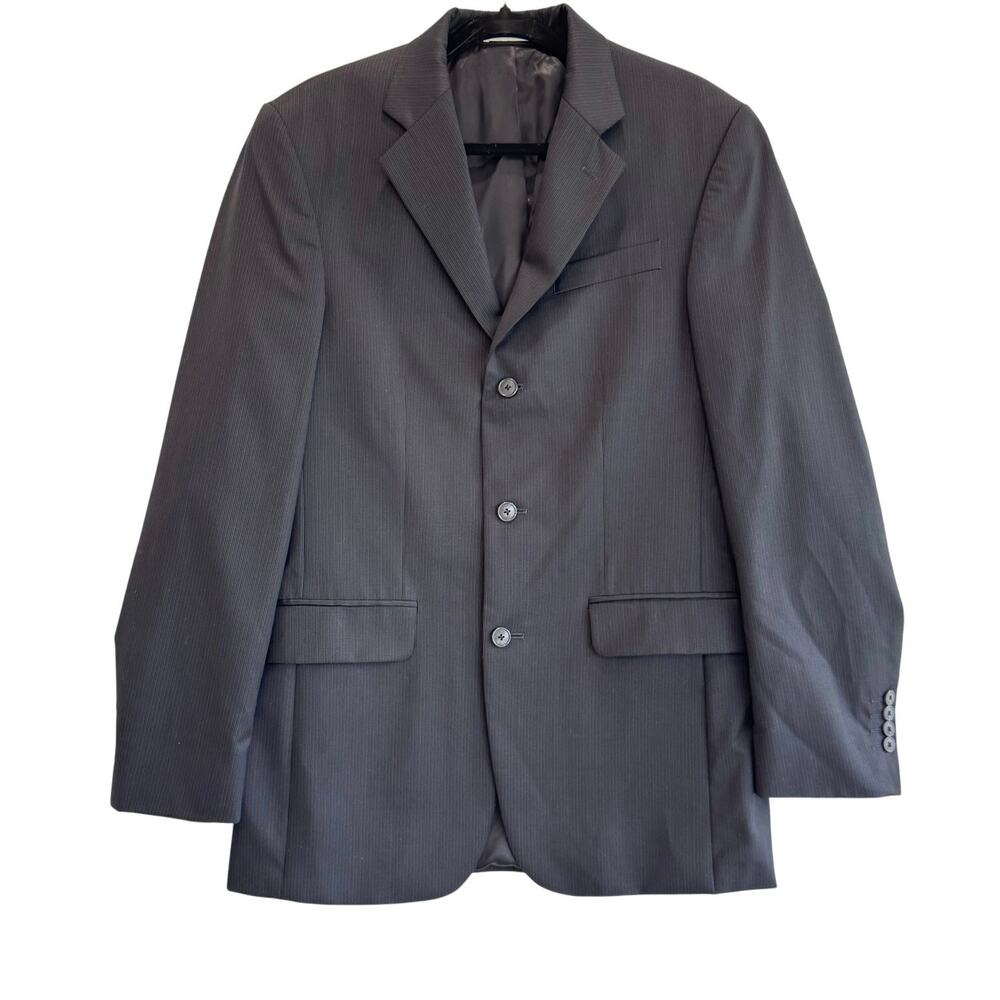 Kenneth Cole 100% Wool Black 2-Piece Suit 40L Blazer 33W Pants Classic Fit